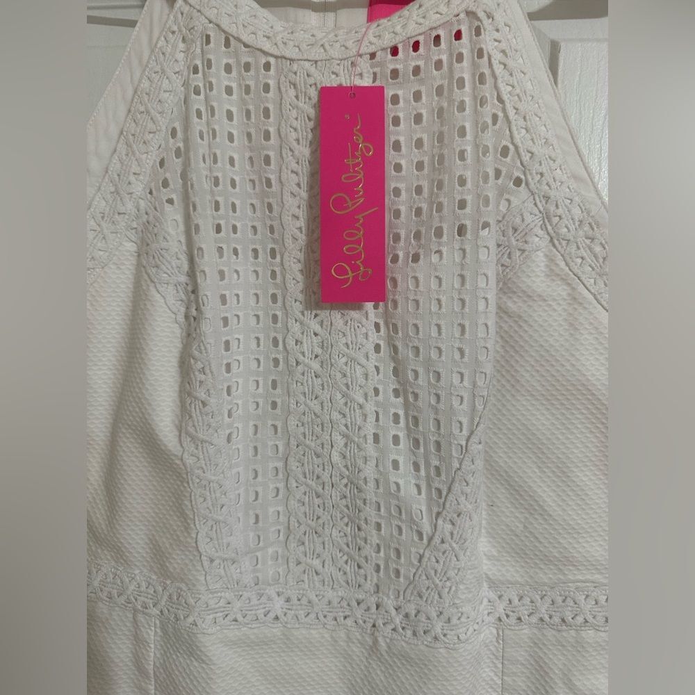 Lilly Pulitzer Charlize Dress Size 16 Shift White Eyelet Crochet Summer New - Picture 6 of 8